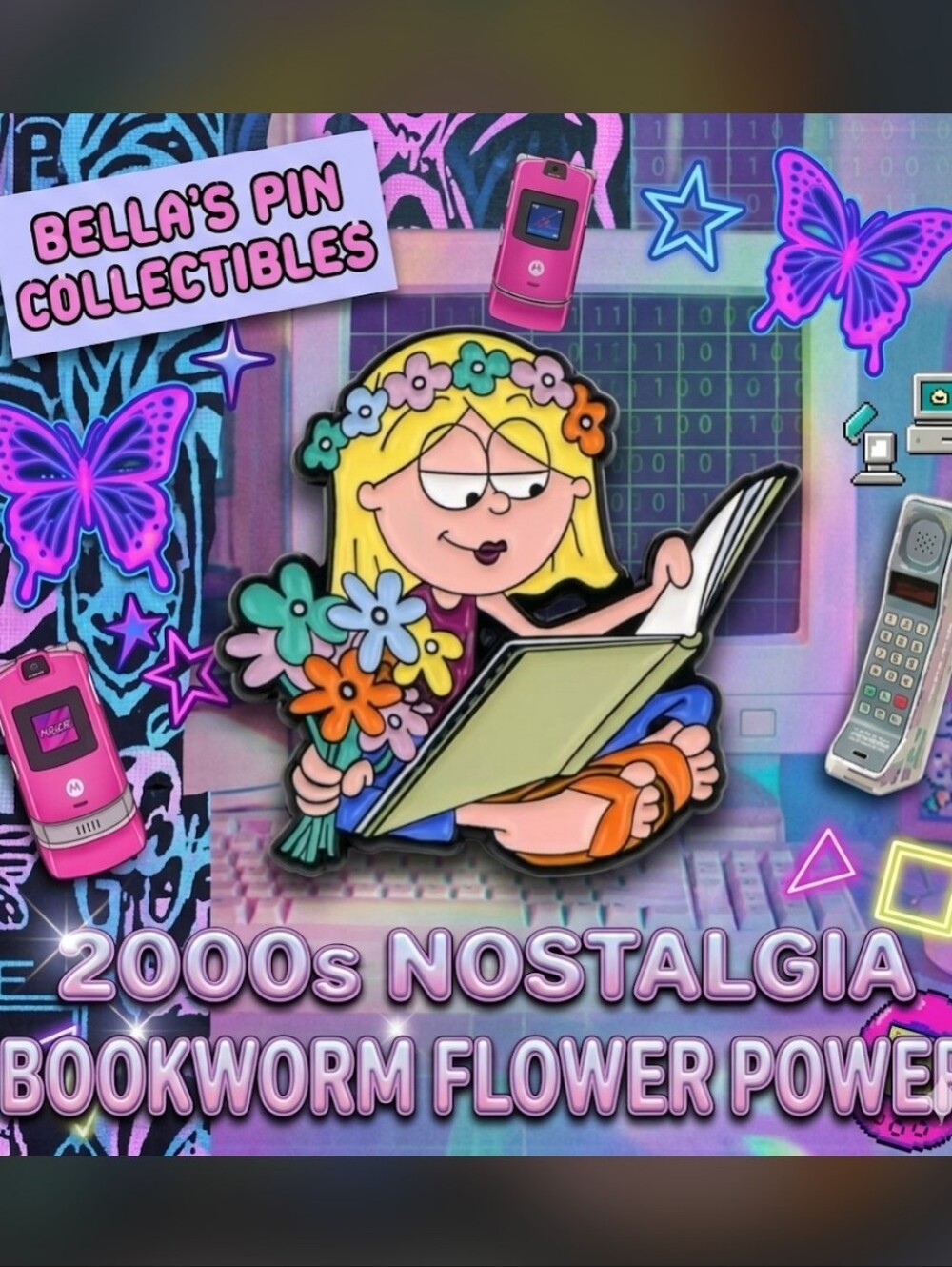 🌸 Brand NEW Lizzie McGuire Reading with Flowers Enamel Pin! 📚✨ Y2K Vibes